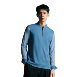 【Custom Blue Color-Block Long-Sleeve Polo Shirt】|Equestrian Event Management|Navy/Light Blue color-block design|Front zipper with stand collar|Equestrian Event Coordinator|Long-Sleeve Polo Supplier P1853 【Custom Blue Color-Block Long-Sleeve Polo Shirt】|Equestrian Event Management|Navy/Light Blue color-block design|Front zipper with stand collar|Equestrian Event Coordinator|Long-Sleeve Polo Supplier P1853